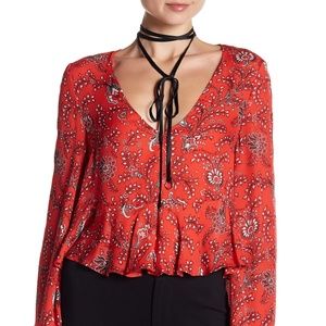 Cinq a Sept Jemma Flounce Hem Silk Choker Blouse
